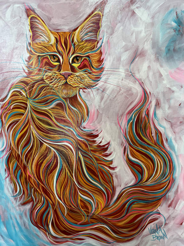 Artistic painting of cat by Verna Brown